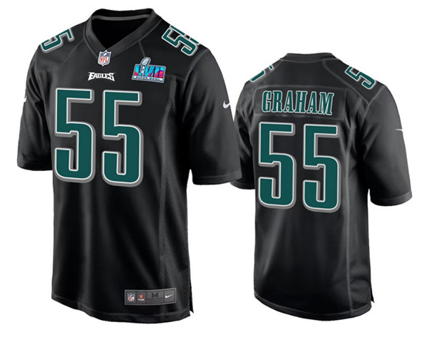 Men's Philadelphia Eagles #55 Brandon Graham Black Super Bowl LVII Patch Stitched Game Jersey